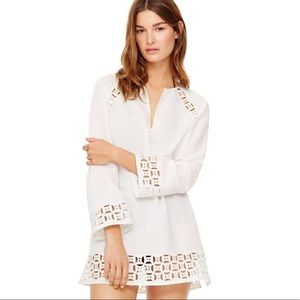 Tory Burch White Embroidered Linen Cut-out Tunic